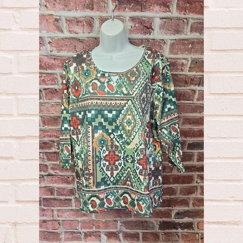 Women's ALLISON Daley Petites Embellished 3/4 Sleeve Top Size PXL